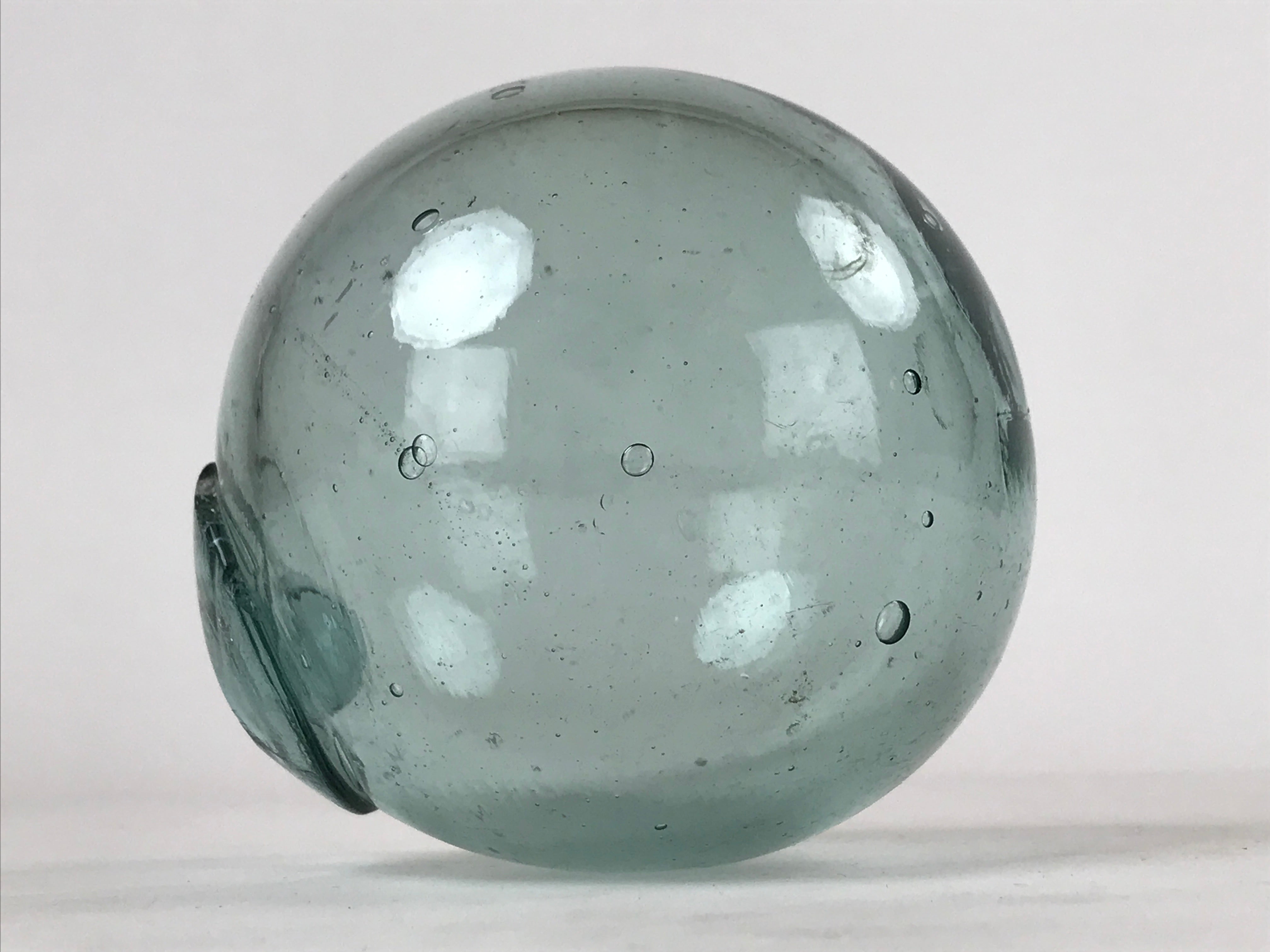 Japanese Glass Fishing Float Ukidama Buoy Ball Vtg Bindama Clear Light Blue GF7