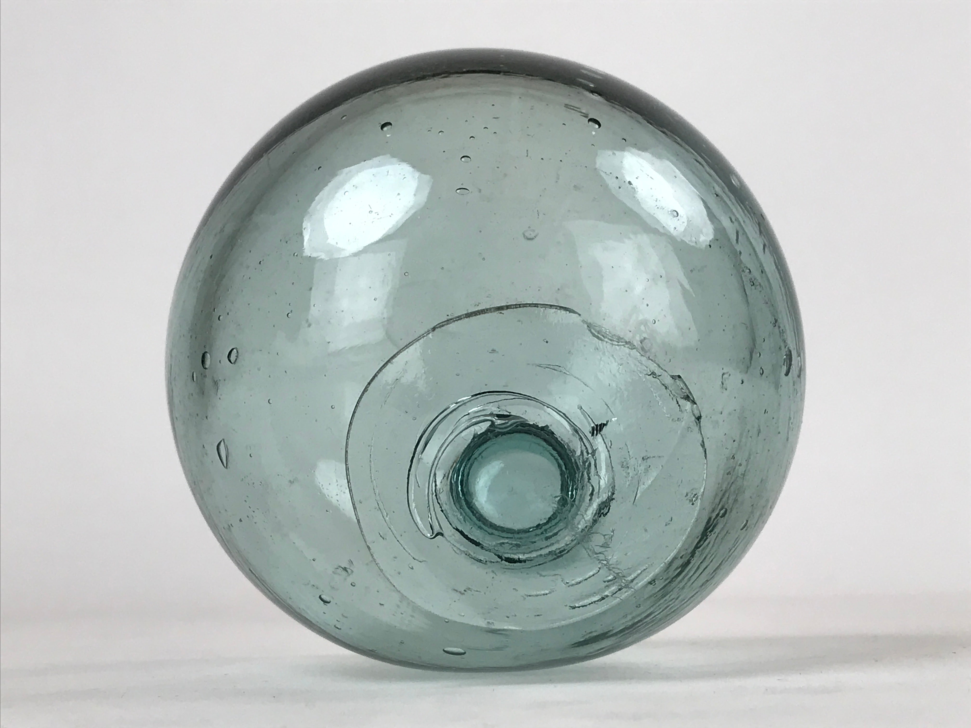 Japanese Glass Fishing Float Ukidama Buoy Ball Vtg Bindama Clear Light Blue GF7