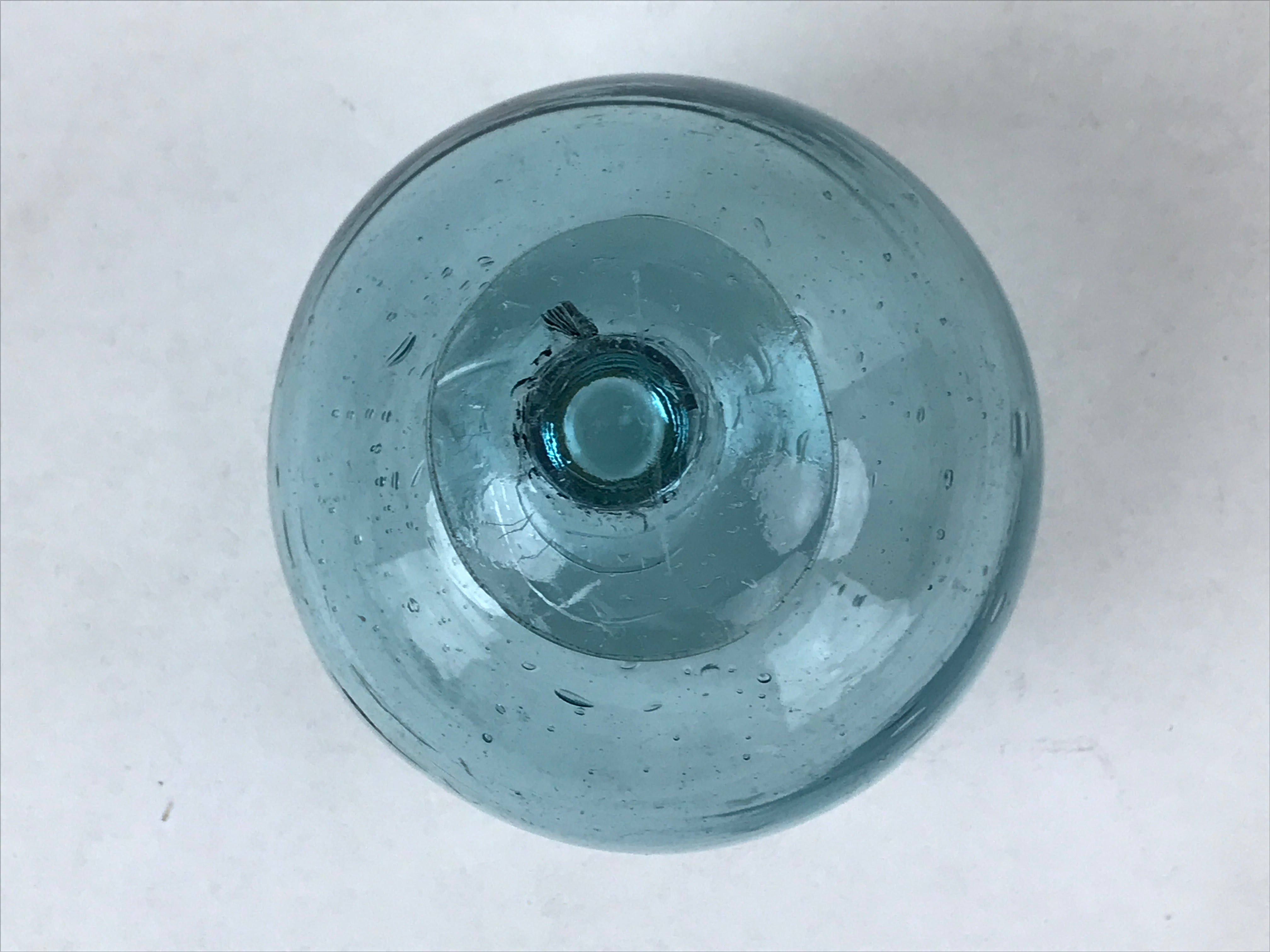 Japanese Glass Fishing Float Ukidama Buoy Ball Vtg Bindama Clear Light Blue GF8