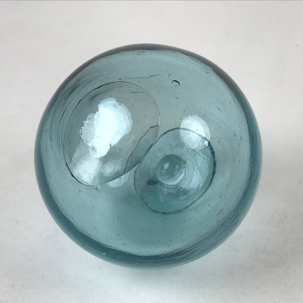 Japanese Glass Fishing Float Ukidama Buoy Ball Vtg Bindama Clear Light Blue GF8