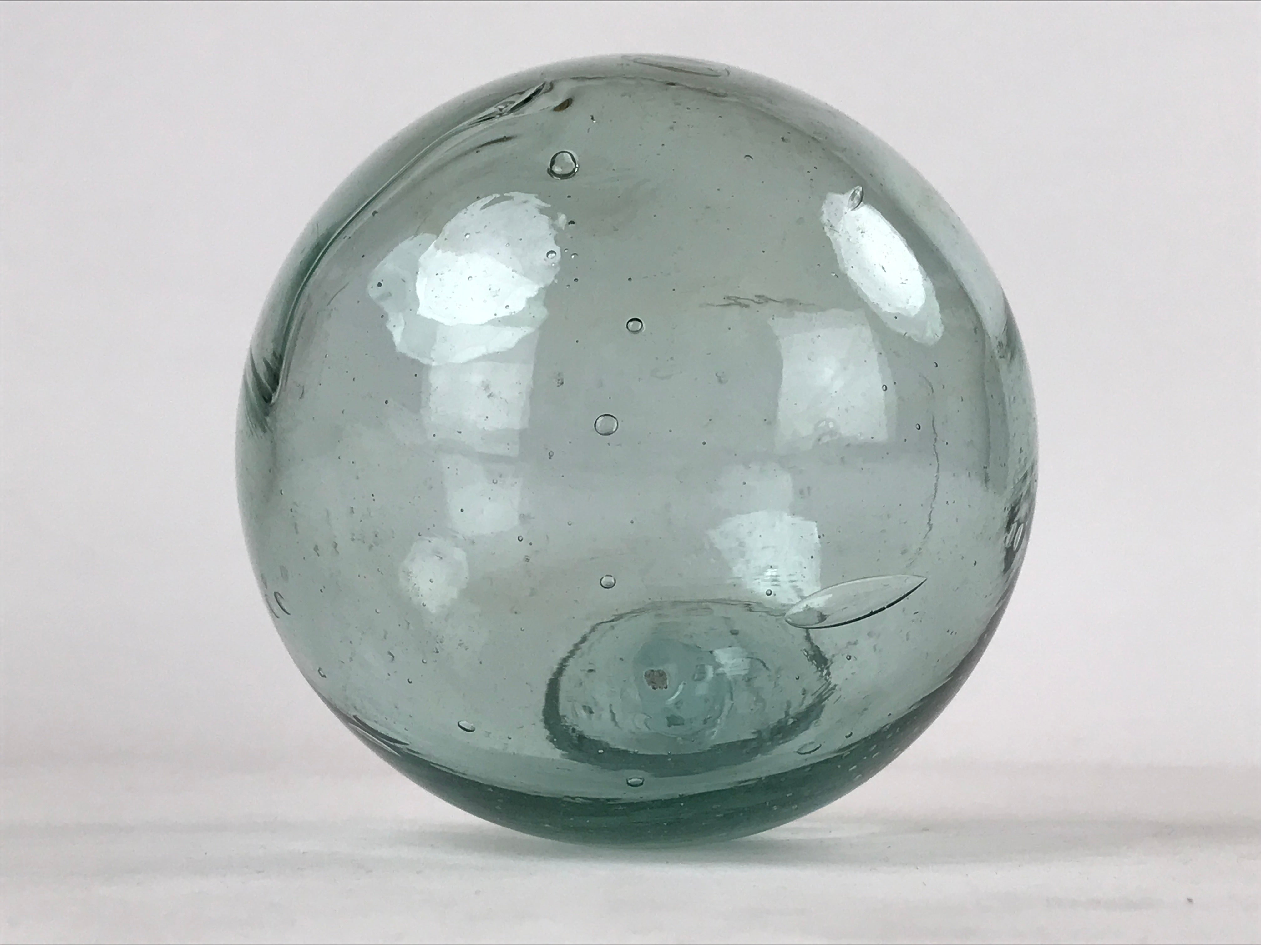 Japanese Glass Fishing Float Ukidama Buoy Ball Vtg Bindama Clear Light Blue GF9