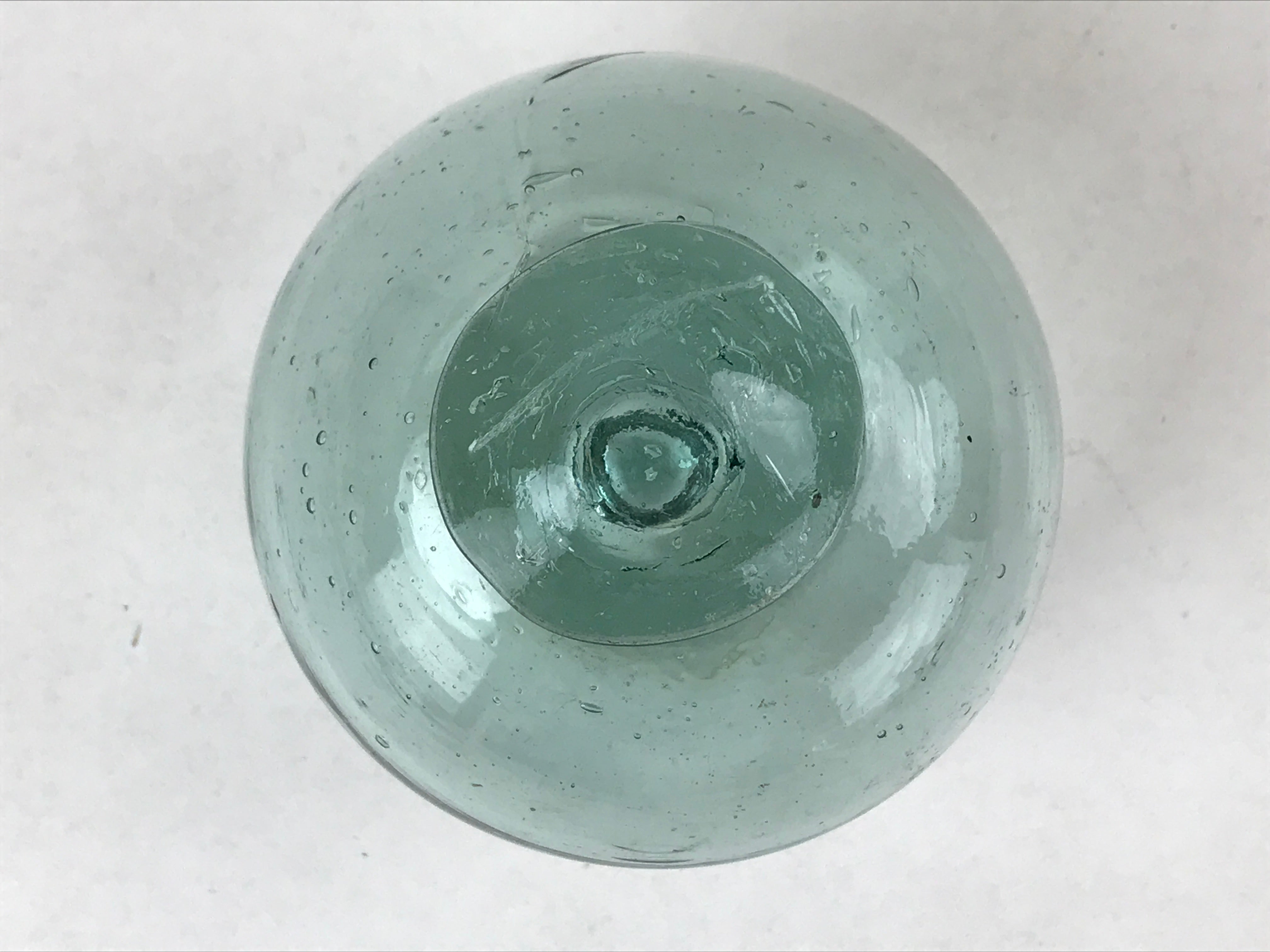 Japanese Glass Fishing Float Ukidama Buoy Ball Vtg Bindama Clear Light Blue GF9