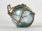 Japanese Glass Fishing Float Ukidama Buoy Ball Vtg Bindama Rope Small Blue GF11