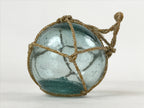Japanese Glass Fishing Float Ukidama Buoy Ball Vtg Bindama Rope Small Blue GF11