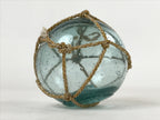 Japanese Glass Fishing Float Ukidama Buoy Ball Vtg Bindama Rope Small Blue GF11