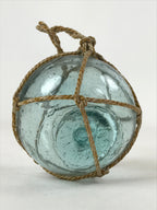 Japanese Glass Fishing Float Ukidama Buoy Ball Vtg Bindama Rope Small Blue GF11