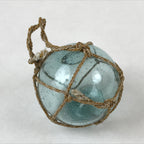 Japanese Glass Fishing Float Ukidama Buoy Ball Vtg Bindama Rope Small Blue GF11