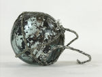 Japanese Glass Fishing Float Ukidama Buoy Ball Vtg Bindama Rope Small Blue GF12