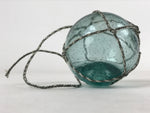 Japanese Glass Fishing Float Ukidama Buoy Ball Vtg Bindama Rope Small Blue GF13