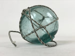 Japanese Glass Fishing Float Ukidama Buoy Ball Vtg Bindama Rope Small Blue GF13