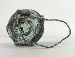 Japanese Glass Fishing Float Ukidama Buoy Ball Vtg Bindama Rope Small Blue GF14