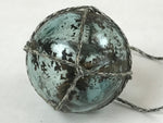 Japanese Glass Fishing Float Ukidama Buoy Ball Vtg Bindama Rope Small Blue GF14