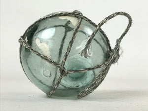 Japanese Glass Fishing Float Ukidama Buoy Ball Vtg Bindama Rope Small Blue GF15