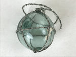 Japanese Glass Fishing Float Ukidama Buoy Ball Vtg Bindama Rope Small Blue GF15