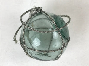 Japanese Glass Fishing Float Ukidama Buoy Ball Vtg Bindama Rope Small Blue GF15