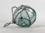 Japanese Glass Fishing Float Ukidama Buoy Ball Vtg Bindama Rope Small Blue GF16