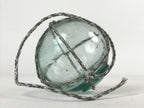 Japanese Glass Fishing Float Ukidama Buoy Ball Vtg Bindama Rope Small Blue GF16