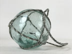 Japanese Glass Fishing Float Ukidama Buoy Ball Vtg Bindama Rope Small Blue GF16