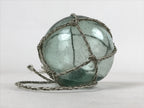 Japanese Glass Fishing Float Ukidama Buoy Ball Vtg Bindama Rope Small Blue GF17