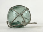 Japanese Glass Fishing Float Ukidama Buoy Ball Vtg Bindama Rope Small Blue GF17