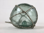 Japanese Glass Fishing Float Ukidama Buoy Ball Vtg Bindama Rope Small Blue GF17