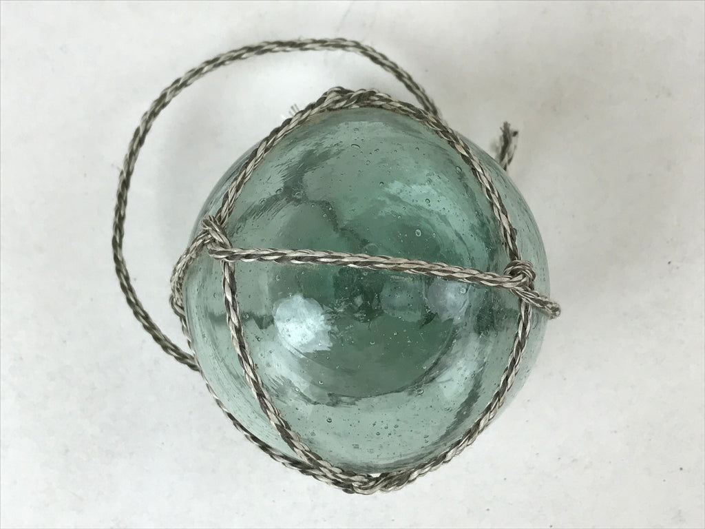 Japanese Glass Fishing Float Ukidama Buoy Ball Vtg Bindama Rope Small Blue GF17