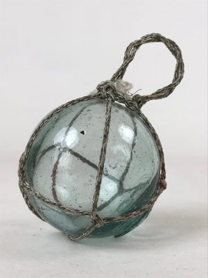Japanese Glass Fishing Float Ukidama Buoy Ball Vtg Bindama Rope Small Blue GF18