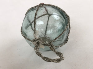 Japanese Glass Fishing Float Ukidama Buoy Ball Vtg Bindama Rope Small Blue GF18