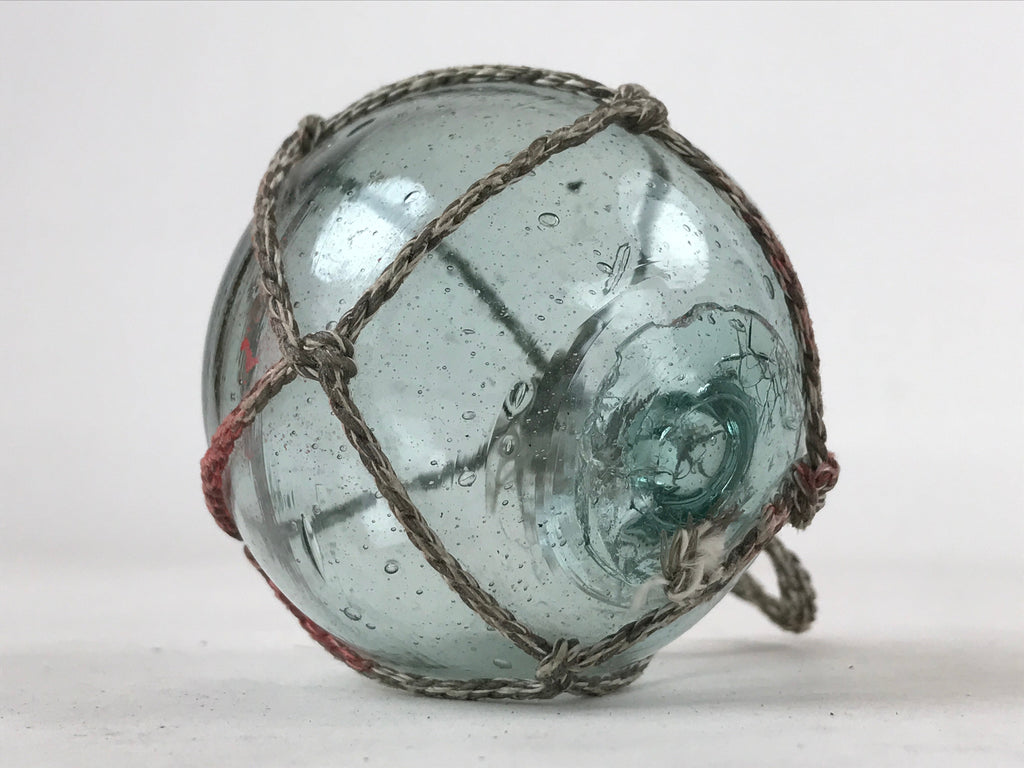Japanese Glass Fishing Float Ukidama Buoy Ball Vtg Bindama Rope Small Blue GF18
