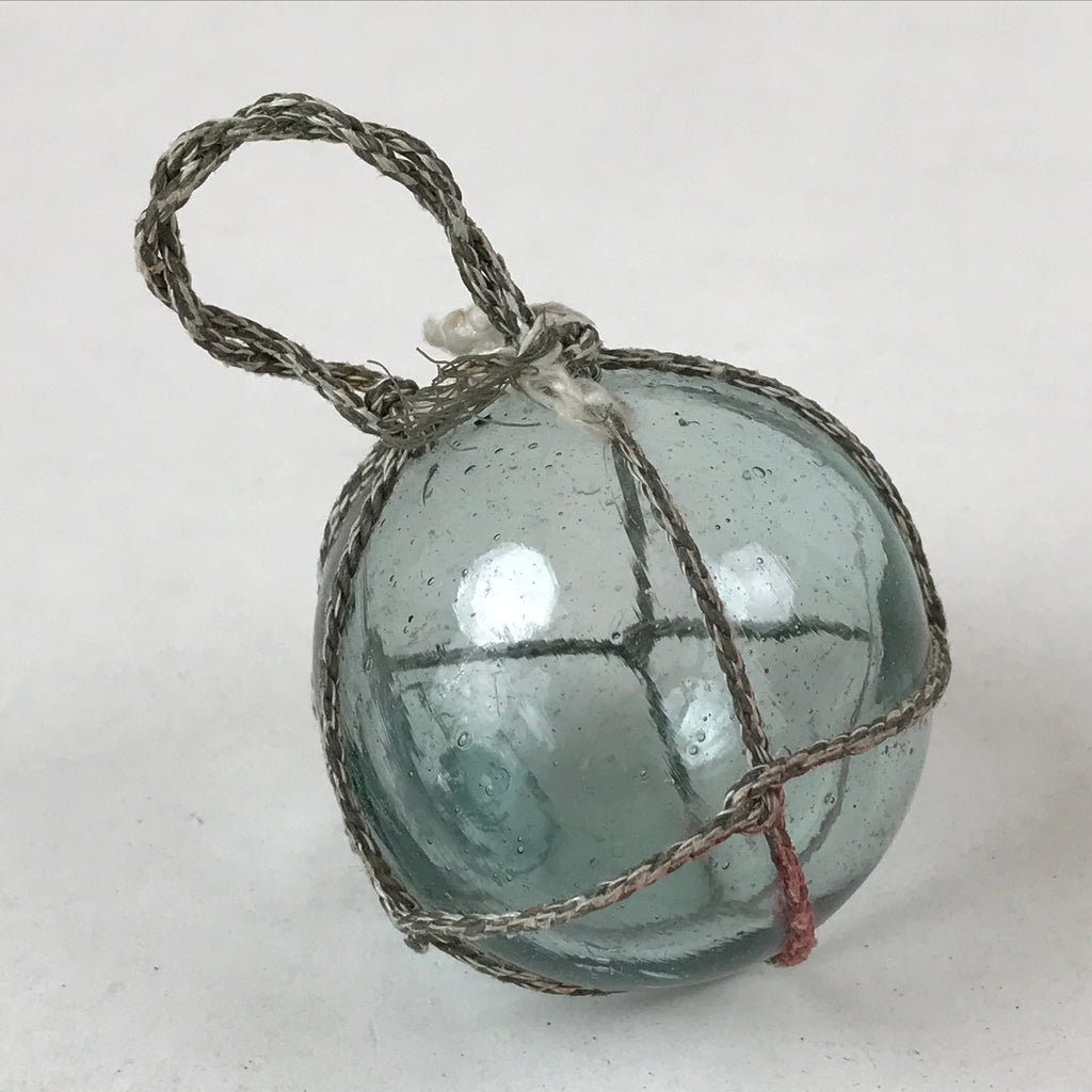 Japanese Glass Fishing Float Ukidama Buoy Ball Vtg Bindama Rope Small Blue GF18