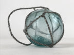 Japanese Glass Fishing Float Ukidama Buoy Ball Vtg Bindama Rope Small Blue GF19