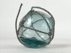 Japanese Glass Fishing Float Ukidama Buoy Ball Vtg Bindama Rope Small Blue GF19