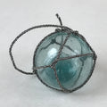 Japanese Glass Fishing Float Ukidama Buoy Ball Vtg Bindama Rope Small Blue GF19
