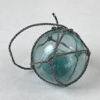 Japanese Glass Fishing Float Ukidama Buoy Ball Vtg Bindama Rope Small Blue GF19