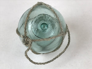 Japanese Glass Fishing Float Ukidama Buoy Ball Vtg Bindama Rope Small Blue GF20