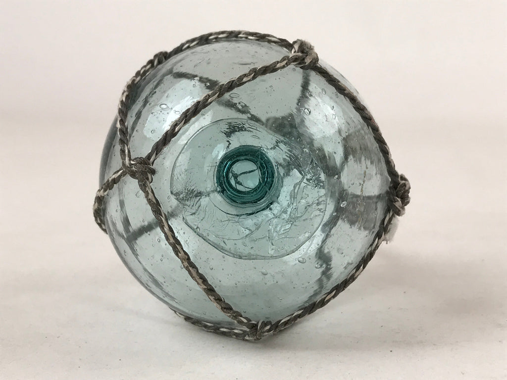 Japanese Glass Fishing Float Ukidama Buoy Ball Vtg Bindama Rope Small Blue GF21