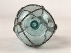 Japanese Glass Fishing Float Ukidama Buoy Ball Vtg Bindama Rope Small Blue GF21