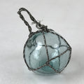 Japanese Glass Fishing Float Ukidama Buoy Ball Vtg Bindama Rope Small Blue GF21