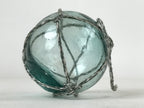 Japanese Glass Fishing Float Ukidama Buoy Ball Vtg Bindama Rope Small Blue GF22