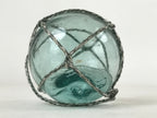Japanese Glass Fishing Float Ukidama Buoy Ball Vtg Bindama Rope Small Blue GF22