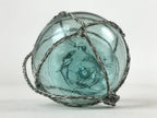 Japanese Glass Fishing Float Ukidama Buoy Ball Vtg Bindama Rope Small Blue GF22
