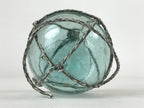 Japanese Glass Fishing Float Ukidama Buoy Ball Vtg Bindama Rope Small Blue GF22