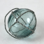 Japanese Glass Fishing Float Ukidama Buoy Ball Vtg Bindama Rope Small Blue GF22