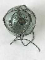 Japanese Glass Fishing Float Ukidama Buoy Ball Vtg Bindama Rope Small Blue GF23
