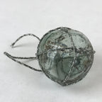 Japanese Glass Fishing Float Ukidama Buoy Ball Vtg Bindama Rope Small Blue GF23