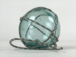 Japanese Glass Fishing Float Ukidama Buoy Ball Vtg Bindama Rope Small Blue GF25