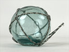 Japanese Glass Fishing Float Ukidama Buoy Ball Vtg Bindama Rope Small Blue GF25