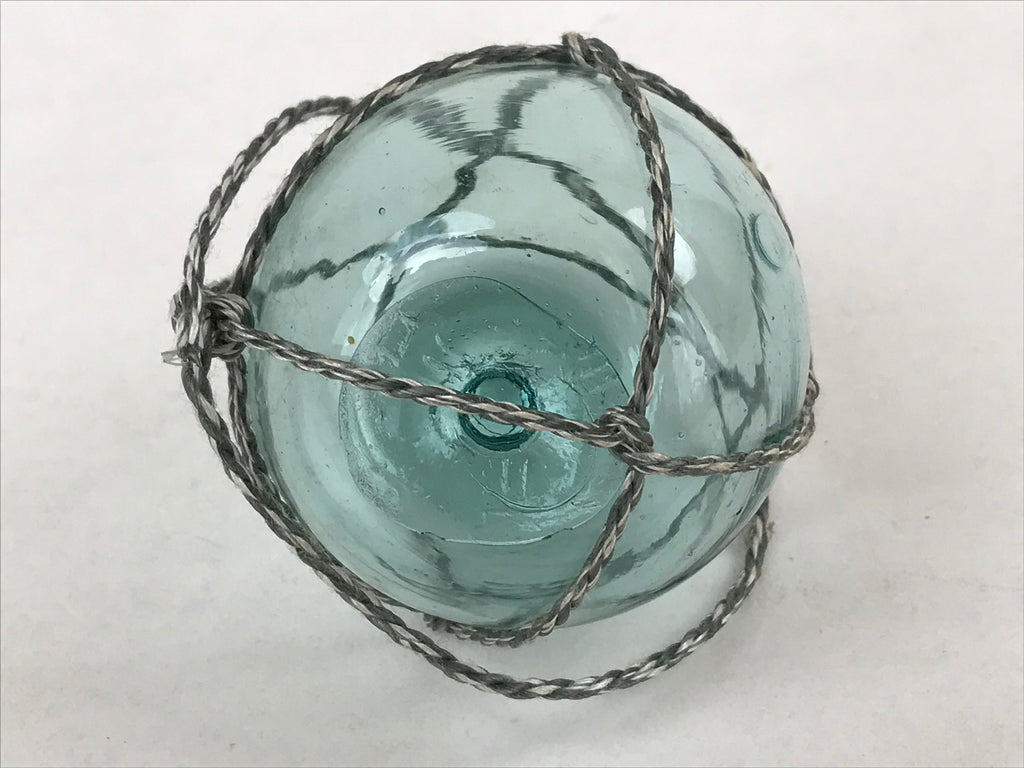 Japanese Glass Fishing Float Ukidama Buoy Ball Vtg Bindama Rope Small Blue GF25