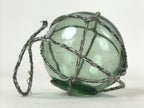 Japanese Glass Fishing Float Ukidama Buoy Ball Vtg Bindama Rope Small Blue GF26