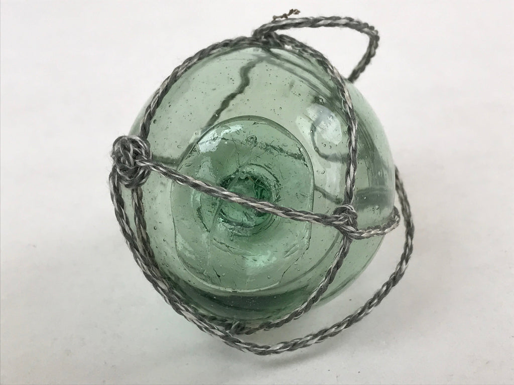 Japanese Glass Fishing Float Ukidama Buoy Ball Vtg Bindama Rope Small Blue GF26